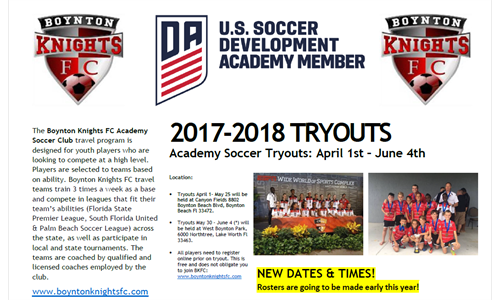 Tryouts for AYSO competitive program - Boynton Knights FC