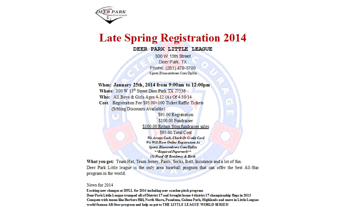 Deer Park Little League LATE Spring Registration