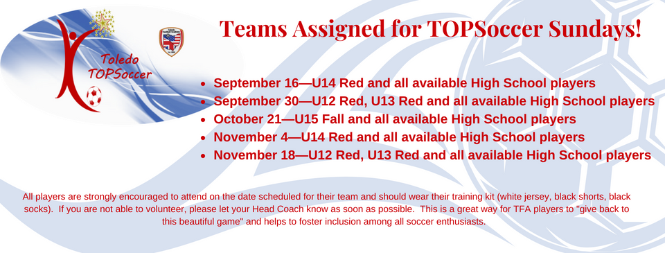 Teams Assigned for TOPSoccer Sundays!