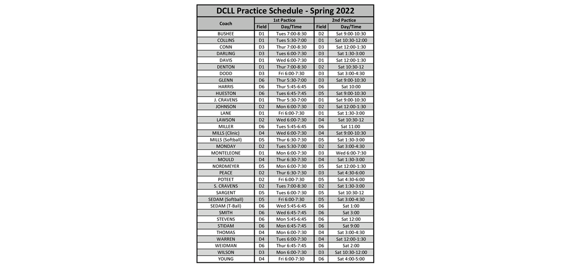 Team Practice Schedule