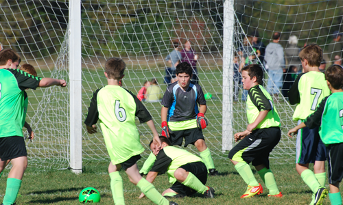 Playing soccer