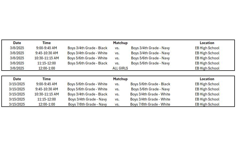 Town Basketball Schedule 3.8 - 3.15