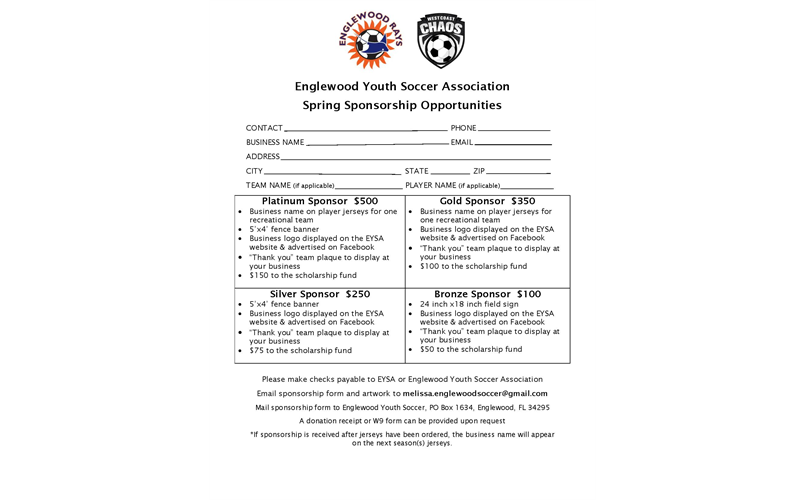 SPRING RECREATIONAL SPONSORSHIPS