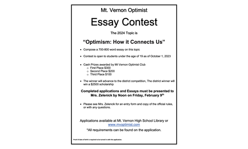 Mt Vernon Optimist Essay Contest