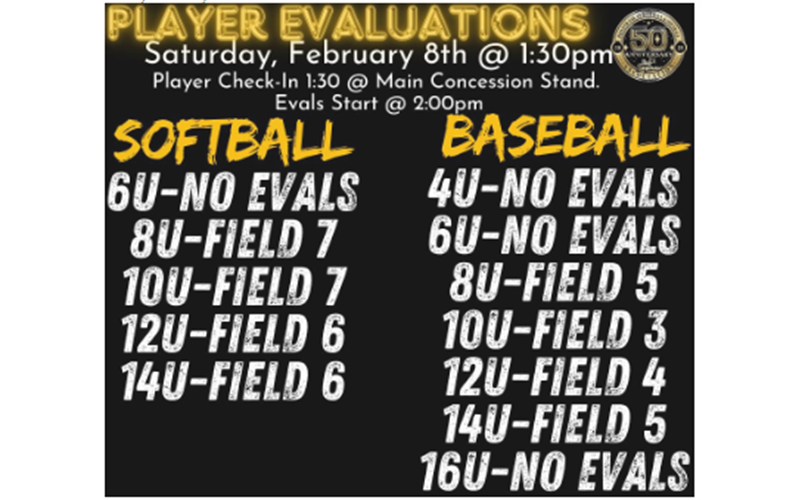 2025 Spring PLAYER EVALS - Saturday 2/8/25