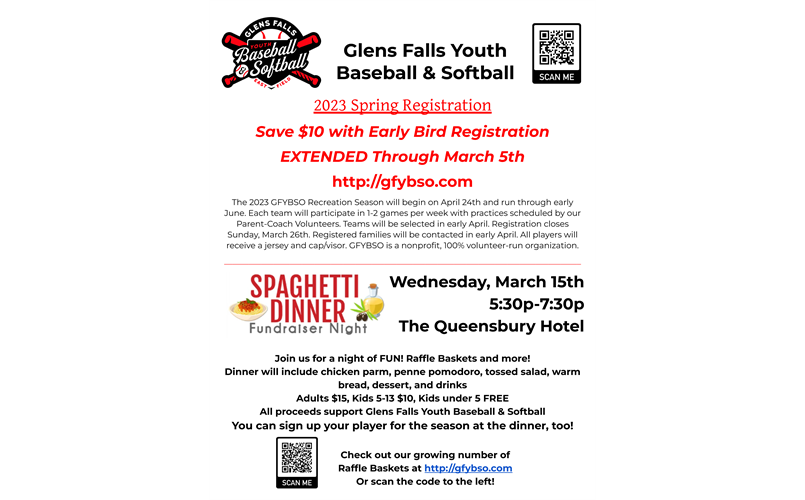 GFYBSO Registration and Spaghetti Dinner