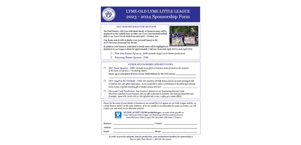 Sponsor Lyme-Old Lyme Little League!