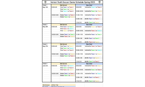 Prek-5th grade game schedule 