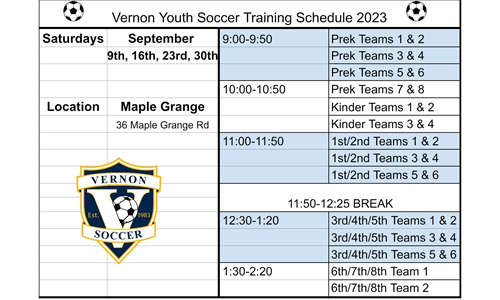 Fall 2023 Training Schedule