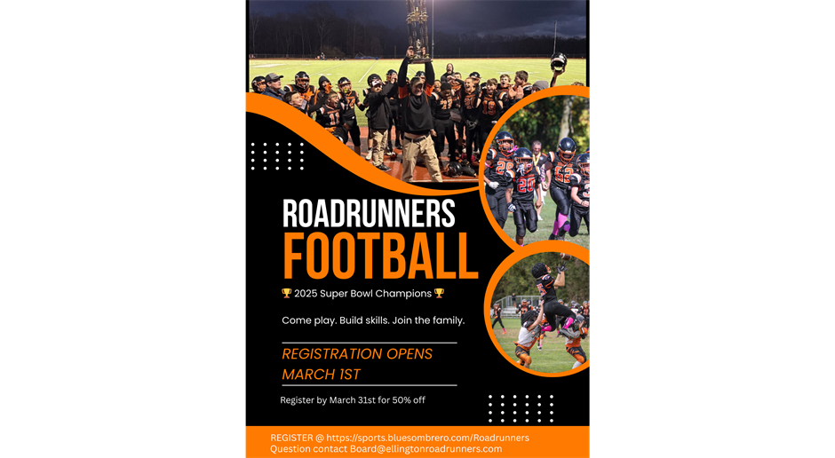 Ellington Roadrunners Football Registration Opens March 1, 2026