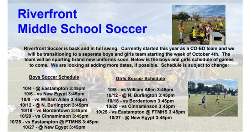 Girls and Boys Middle School Soccer Schedule