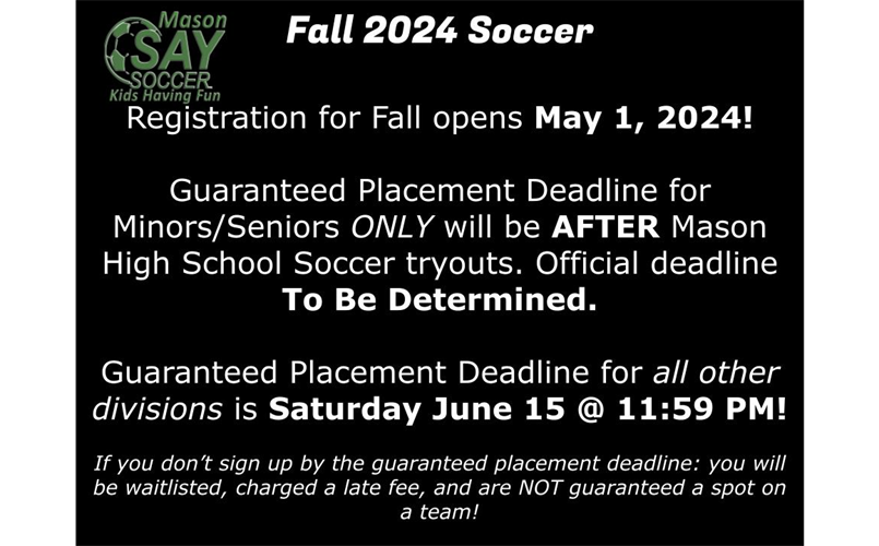 Fall Soccer Registration opens May 1!