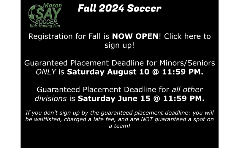 Fall Soccer Registration now open!