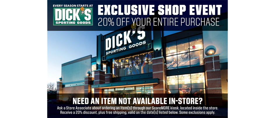 20% off @ Dicks Sporting Goods March 14-17