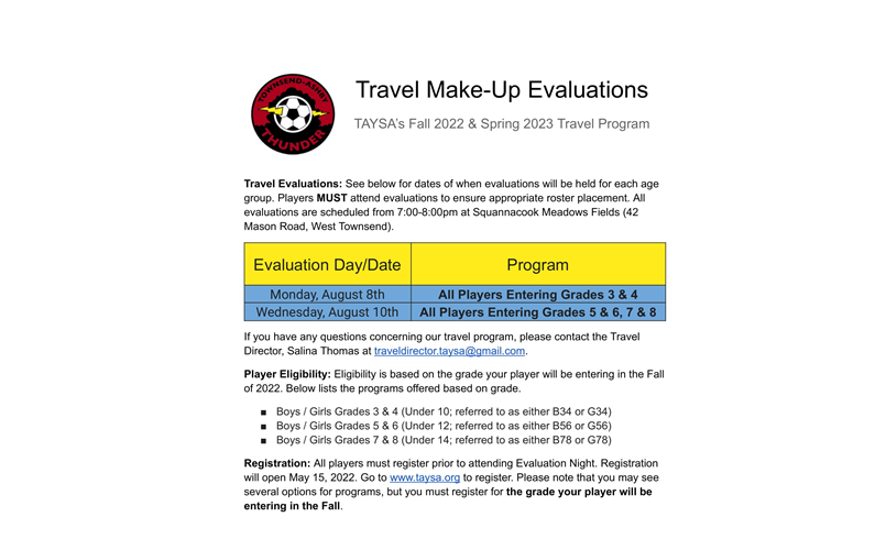 Make-up Travel Evaluations 2022