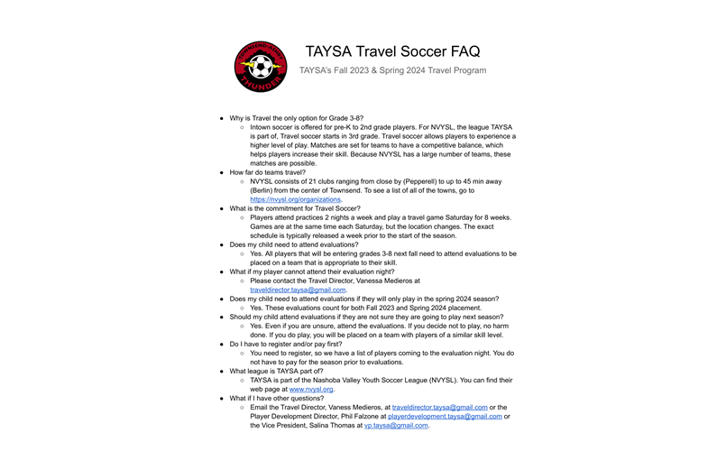 Travel Soccer FAQ