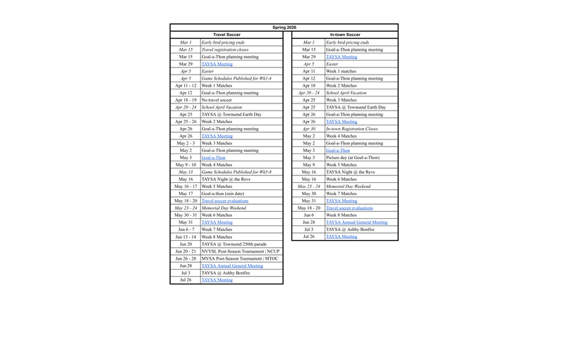 TAYSA Spring Calendar