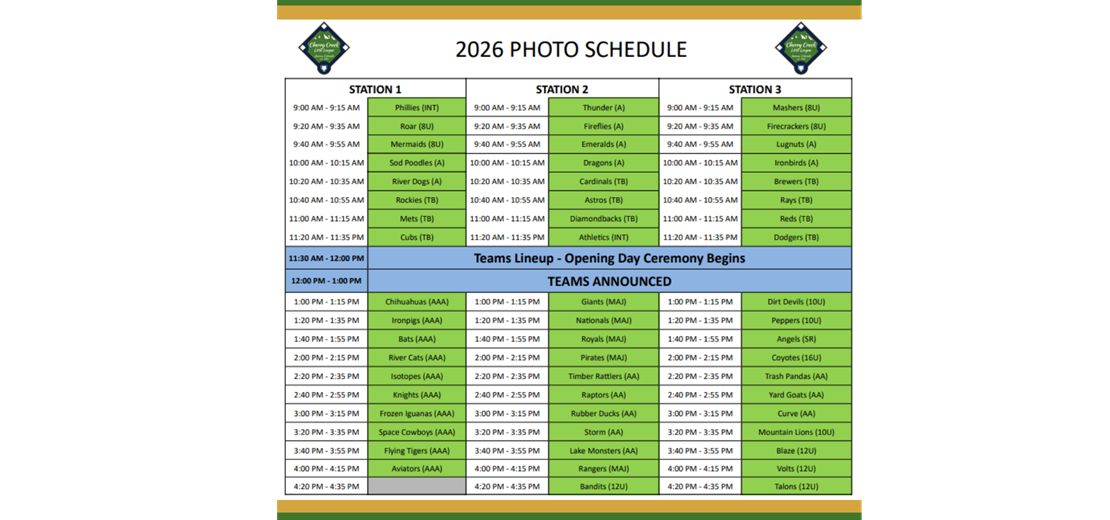 2026 Photo Schedule