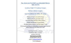 Dallas Pacers Tryouts from 10-12 noon 5-7